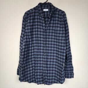 100% Cotton Black Grey Plaid Long Sleeve Shirt Top